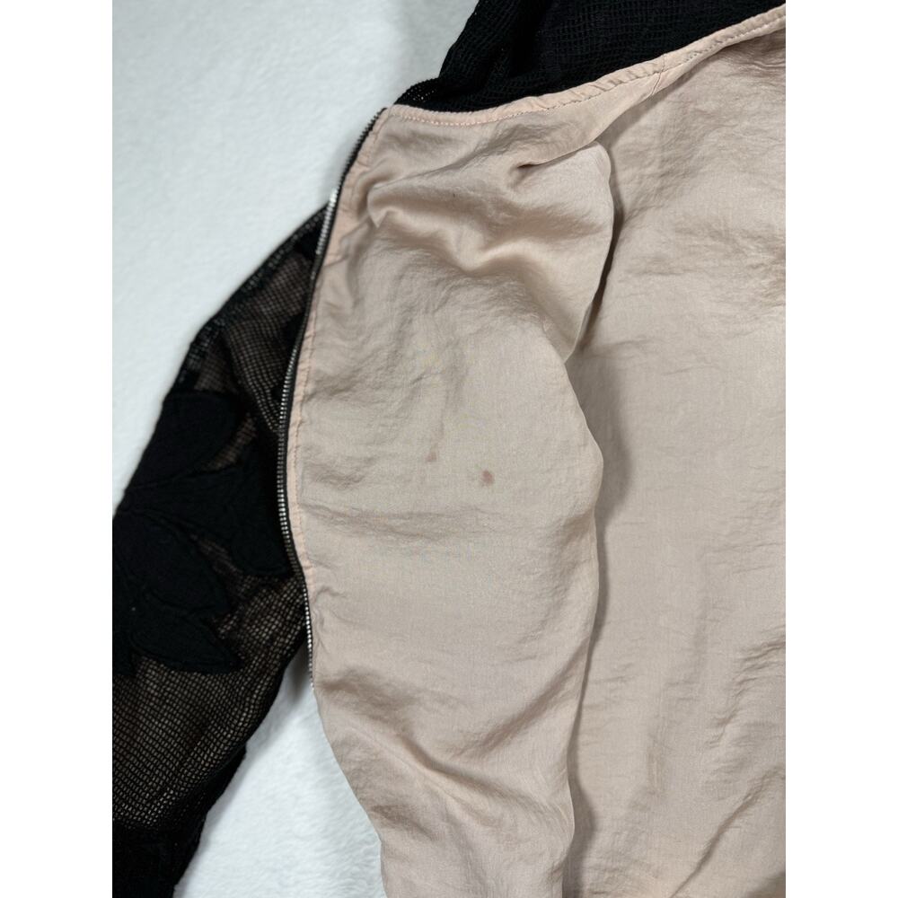 Anthropologie AVEC LES FILLES Mesh Hoodie Sz M Black Blush Floral Embroidery Zip - Picture 5 of 9